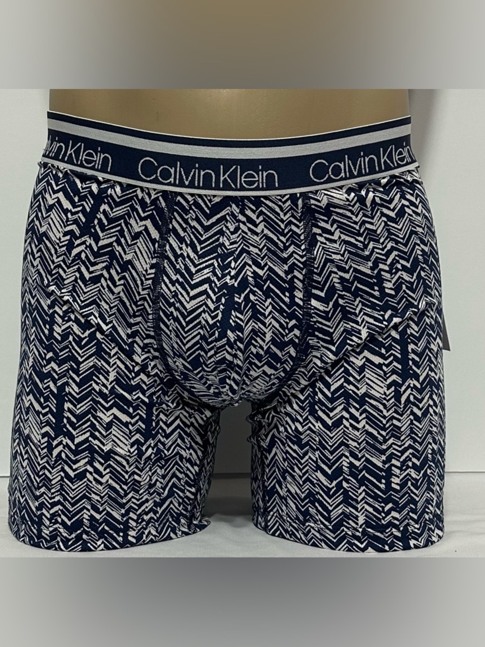 Calvin Klein Men's Micro Boxer Brief Large (36-38) Blue/White Herringbone Design